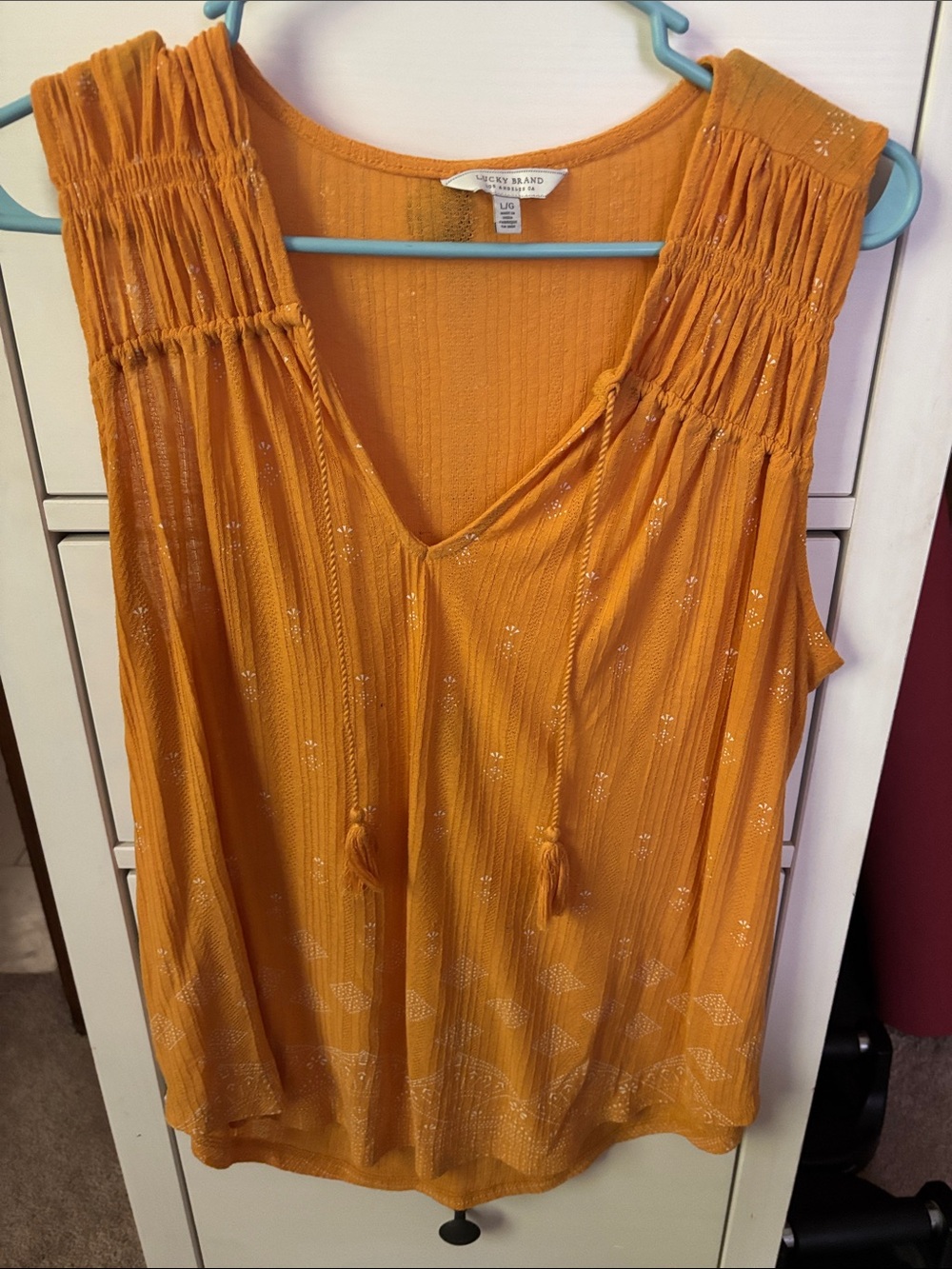 Lucky Brand Women's Golden Yellow Smocked V-Neck Sleeveless Camisole